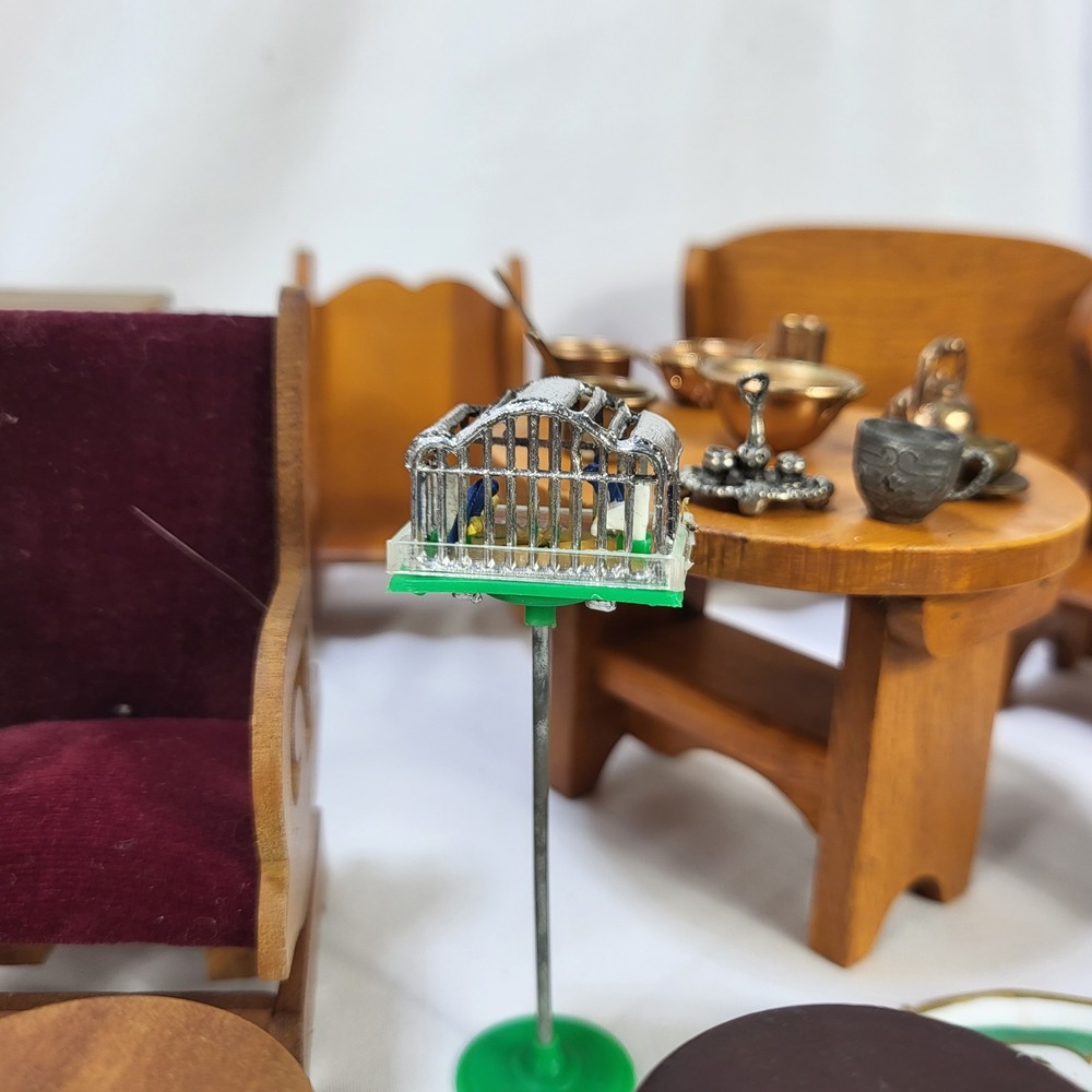 Large Lot VTG Dollhouse Furniture Wooden Miniature Sofa Chairs Fireplace Cradle - Picture 15 of 16